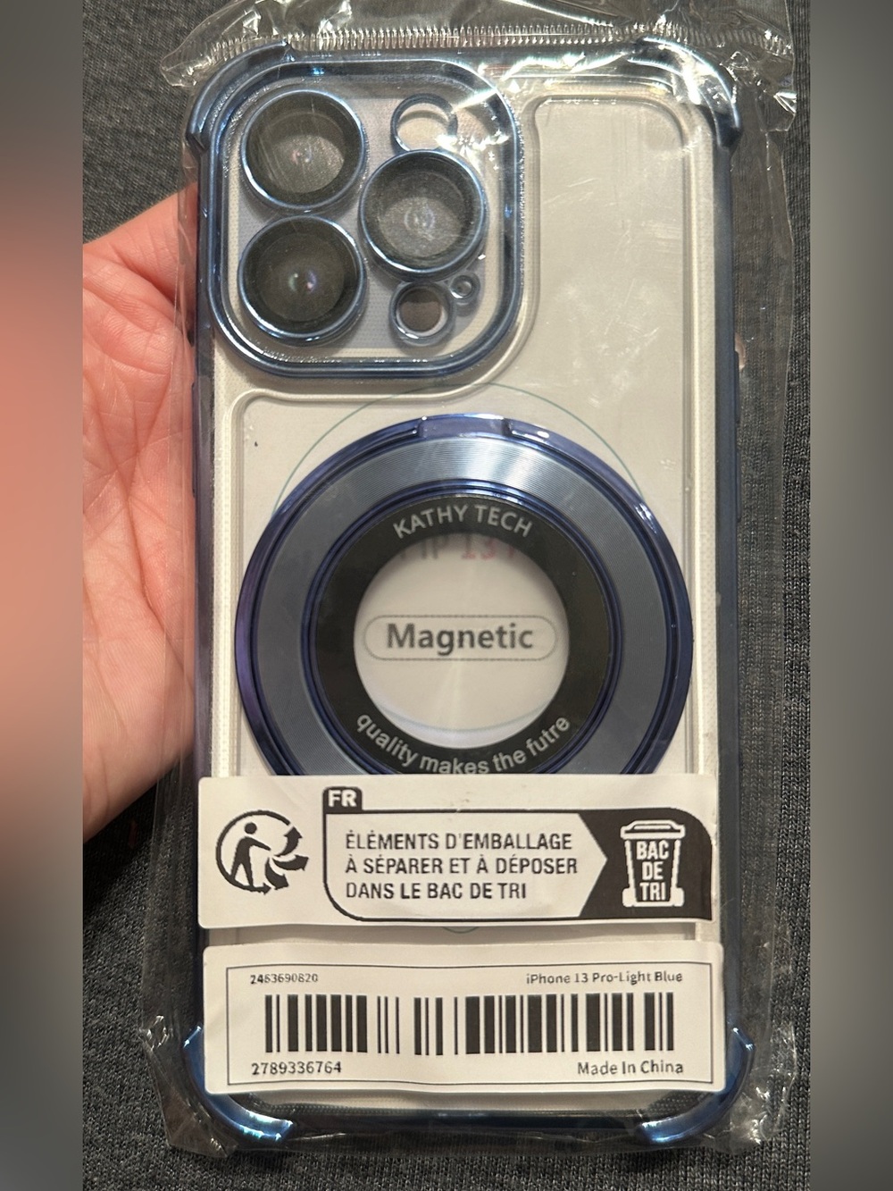 Kathy Tech Magnetic Phone Ring Case for iPhone 13 Pro - Metallic Blue